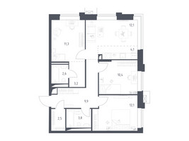 Планировка трехкомнатной(квартира) площадью 71.93 квадратных метров в “ЖК Верейская 41”