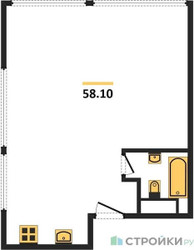 Планировка двухкомнатной(квартира) площадью 58.1 квадратных метров в ЖК “ЖК Nametkin Tower (Наметкин Тауэр)”