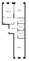 Планировка двухкомнатной(квартира) площадью 68 квадратных метров в “ЖК Переделкино Ближнее”