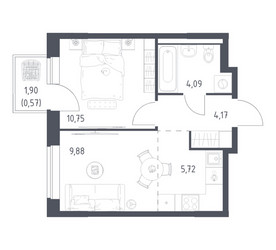 Планировка однокомнатной(квартира) площадью 35.18 квадратных метров в ЖК “ЖК Новое Видное”
