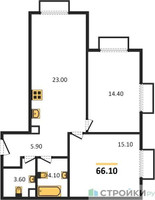 Планировка двухкомнатной(квартира) площадью 66.1 квадратных метров в “ЖК Парксайд”