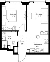 Планировка однокомнатной(квартира) площадью 38.8 квадратных метров в “ЖК SET (Сет)”