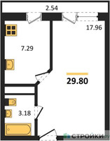 Планировка однокомнатной(квартира) площадью 29.8 квадратных метров в “ЖК Южная Долина”