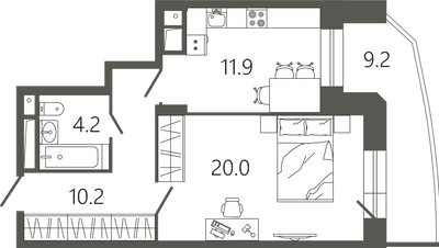 Планировка однокомнатной(квартира) площадью 49.1 квадратных метров в ЖК “ЖК Советская 18”