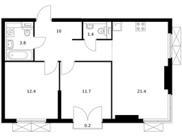 Планировка двухкомнатной(квартира) площадью 60.2 квадратных метров в “ЖК Руставели 14”