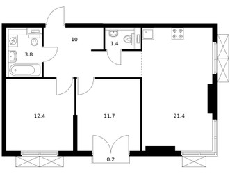 Планировка двухкомнатной(квартира) площадью 60.2 квадратных метров в ЖК “ЖК Руставели 14”