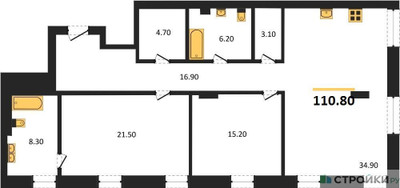 Планировка двухкомнатной(квартира) площадью 111.5 квадратных метров в ЖК “ЖК Lumin”