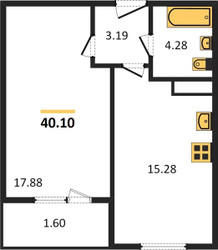 Планировка однокомнатной(квартира) площадью 40 квадратных метров в ЖК “ЖК Борисоглебское”
