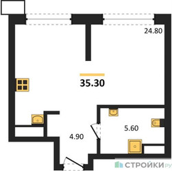 Планировка студии(квартира) площадью 35.3 квадратных метров в ЖК “ЖК Символ”