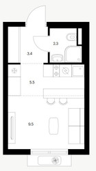 Планировка студии(квартира) площадью 20.7 квадратных метров в ЖК “ЖК Восточное Бутово”