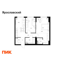 Планировка двухкомнатной(квартира) площадью 62 квадратных метров в ЖК “ЖК Ярославский”