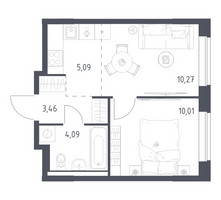 Планировка однокомнатной(квартира) площадью 32.92 квадратных метров в “ЖК Новое Видное”