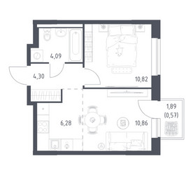 Планировка однокомнатной(квартира) площадью 36.92 квадратных метров в ЖК “ЖК Новое Видное”