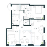 Планировка трехкомнатной(квартира) площадью 89.9 квадратных метров в “Level Войковская”