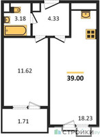 Планировка однокомнатной(апартаменты) площадью 39 квадратных метров в “ЖК Равновесие”