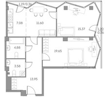 Планировка трехкомнатной(квартира) площадью 76.8 квадратных метров в “ЖК Аквилон Beside 2.0”