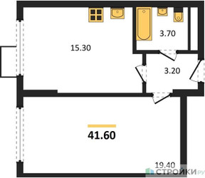 Планировка однокомнатной(квартира) площадью 40.9 квадратных метров в ЖК “ЖК Ново-Молоково”