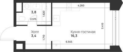 Планировка студии(квартира) площадью 23.5 квадратных метров в ЖК “ЖК Войс”