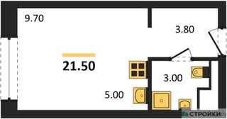 Планировка студии(квартира) площадью 21.5 квадратных метров в “Жилые кварталы Белый Град”