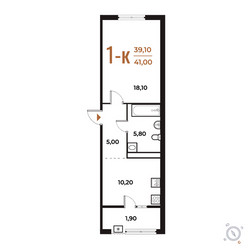 Планировка однокомнатной(квартира) площадью 41 квадратных метров в ЖК “ЖК Новое Летово”