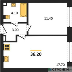 Планировка однокомнатной(квартира) площадью 36.2 квадратных метров в ЖК “ЖК ЗИЛАРТ”