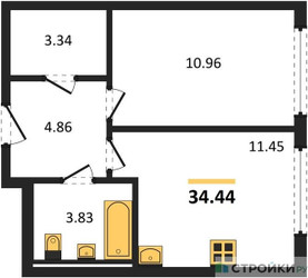 Планировка однокомнатной(квартира) площадью 34.44 квадратных метров в ЖК “ЖК Остафьево”