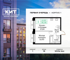 Планировка однокомнатной(квартира) площадью 36 квадратных метров в “ЖК Кит”