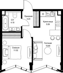 Планировка однокомнатной(квартира) площадью 35.83 квадратных метров в ЖК “Дом премиум-класса МИРА”