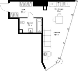 Планировка студии(квартира) площадью 35 квадратных метров в ЖК “ЖК ОНЕ”