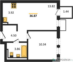 Планировка однокомнатной(квартира) площадью 36.87 квадратных метров в “ЖК Мытищи Парк”
