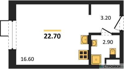 Планировка студии(квартира) площадью 22.7 квадратных метров в ЖК “ЖК Foreville (Форевилль)”