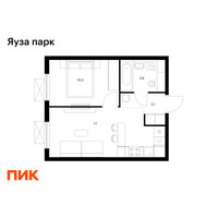 Планировка однокомнатной(квартира) площадью 33.9 квадратных метров в “ЖК Яуза Парк (Мытищи)”