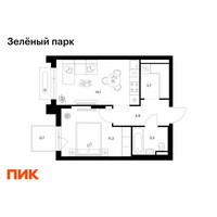 Планировка однокомнатной(квартира) площадью 38 квадратных метров в “ЖК Зеленый парк”