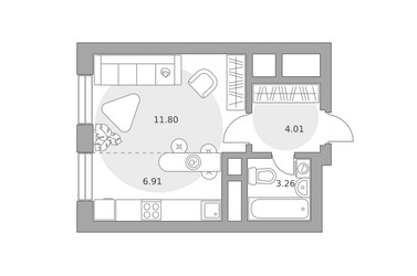Планировка студии(квартира) площадью 25.98 квадратных метров в ЖК “ЖК Ильинойс”