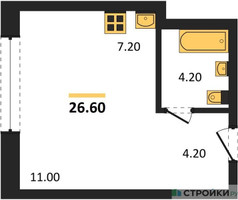 Планировка студии(квартира) площадью 26.6 квадратных метров в “ЖК Переделкино Ближнее”