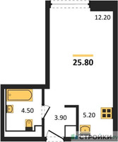 Планировка студии(квартира) площадью 25.8 квадратных метров в “ЖК INJOY (Инджой)”
