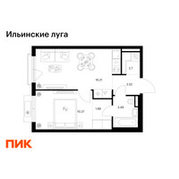 Планировка однокомнатной(квартира) площадью 37.08 квадратных метров в “ЖК Ильинские луга”