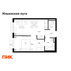 Планировка однокомнатной(квартира) площадью 37.08 квадратных метров в ЖК “ЖК Ильинские луга”
