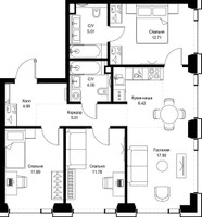 Планировка трехкомнатной(квартира) площадью 79.59 квадратных метров в “ЖК СЕТ”