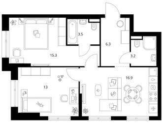 Планировка двухкомнатной(квартира) площадью 58.2 квадратных метров в ЖК “ЖК Середневский лес”