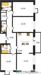 Планировка 4+ комнате(квартира) площадью 85.7 квадратных метров в “ЖК 1-й Ленинградский (Первый Ленинградский)”