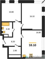 Планировка двухкомнатной(квартира) площадью 59.1 квадратных метров в “ЖК Переделкино Ближнее”
