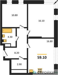 Планировка двухкомнатной(квартира) площадью 59.1 квадратных метров в ЖК “ЖК Переделкино Ближнее”