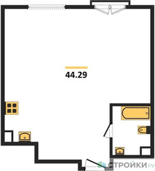 Планировка однокомнатной(квартира) площадью 44.29 квадратных метров в ЖК “ЖК Дом Достижение”