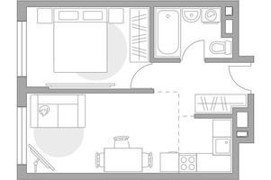 Планировка двухкомнатной(квартира) площадью 39.67 квадратных метров в “ЖК Гранель Коломенское”