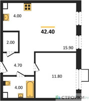 Планировка однокомнатной(квартира) площадью 42.4 квадратных метров в “ЖК ЭкоБунино (Южное Бунино)”
