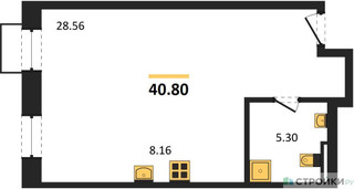 Планировка студии(квартира) площадью 40.8 квадратных метров в “ЖК Резиденции Архитекторов”