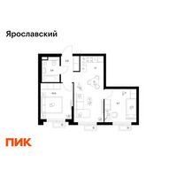 Планировка двухкомнатной(квартира) площадью 44.7 квадратных метров в “ЖК Ярославский”