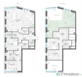 Планировка 4+ комнате(квартира) площадью 126.6 квадратных метров в “Квартал Тишинский Бульвар”