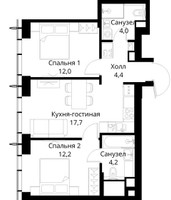 Планировка двухкомнатной(квартира) площадью 54.5 квадратных метров в “ЖК Сити Бэй”